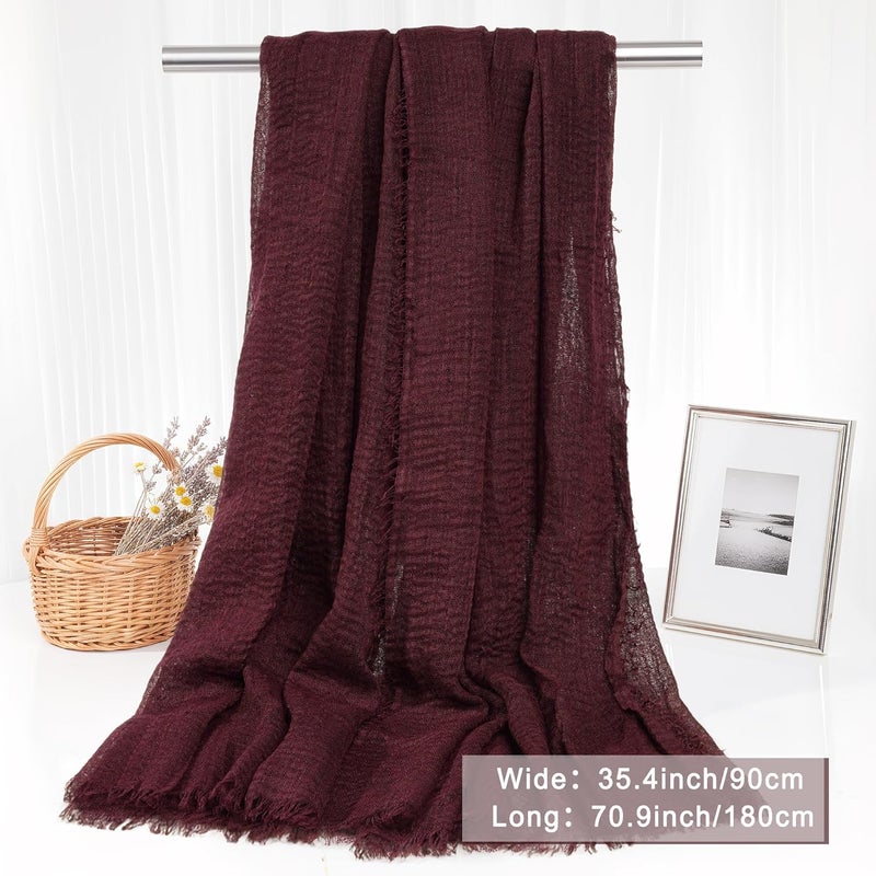 Nydotd Women Summer Cotton Linen Scarf Crinkle Long Beach Shawl Wrap hijab with Fringe - Image 2